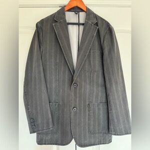 Gray Blazer Pinstripe Canvas Denim Tailored Tuxedo Jacket Charcoal Men’s Medium
